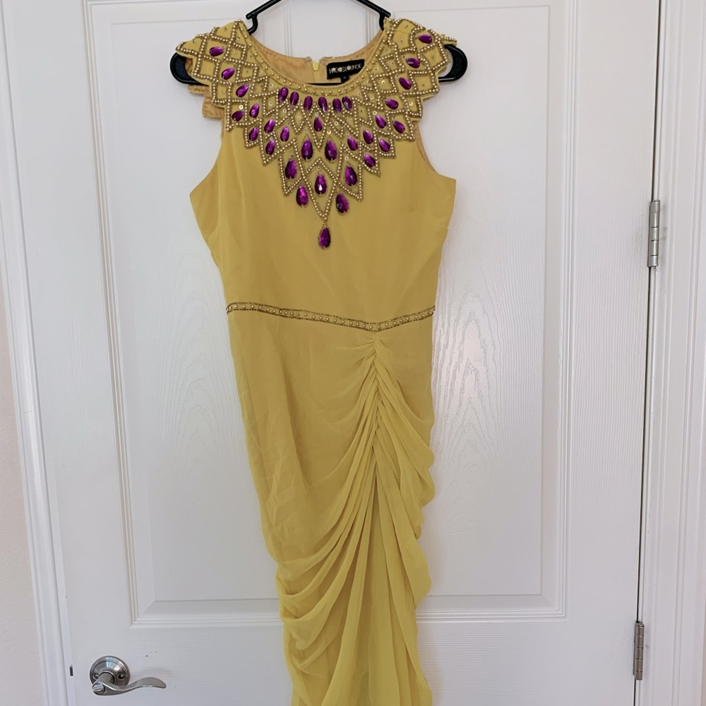 Virgo’s Lounge Yellow Midi dress with beads and jewels size S